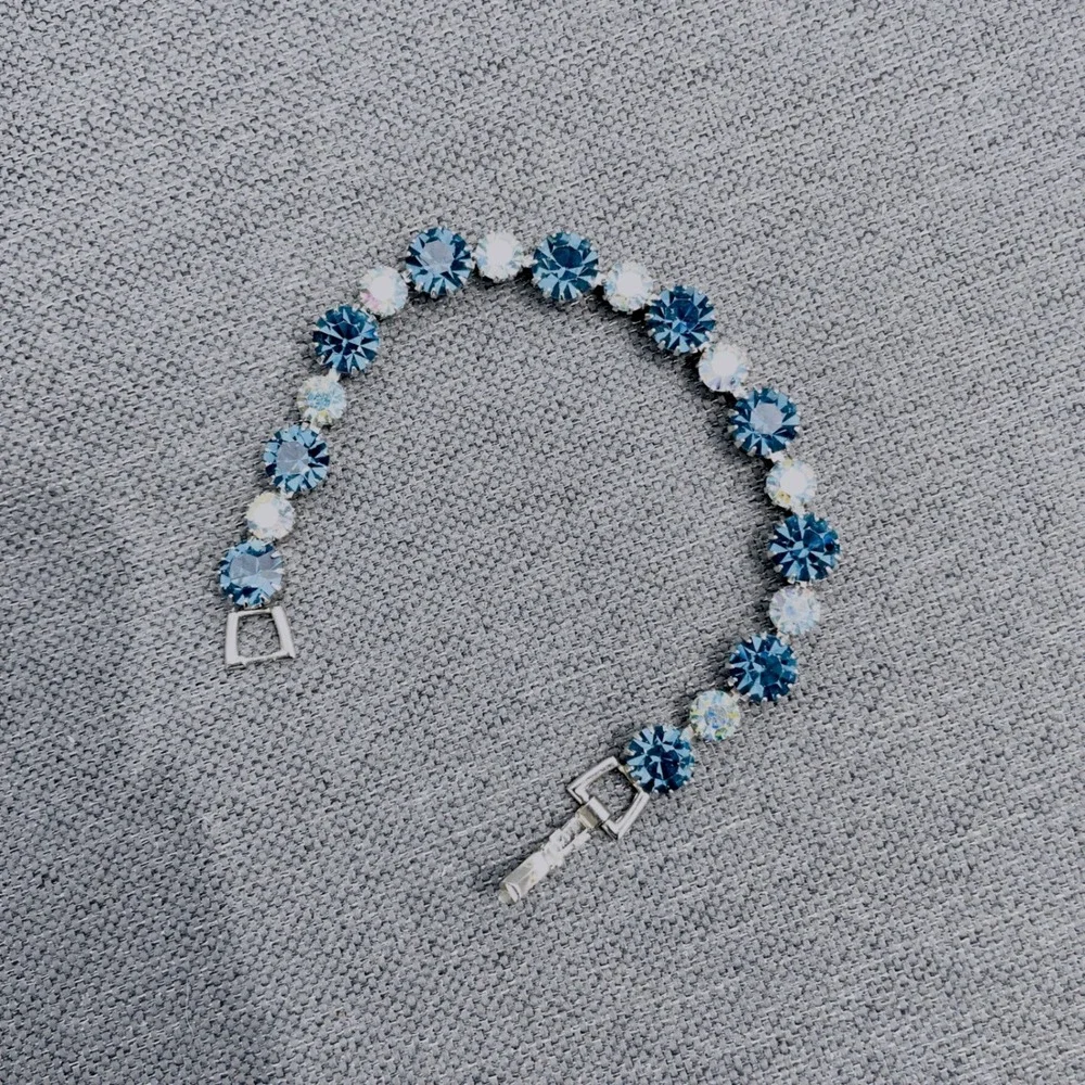 Vintage Weiss Aurora Borealis Tennis Bracelet Sapphire Blue Rhinestone 7in‎ AB